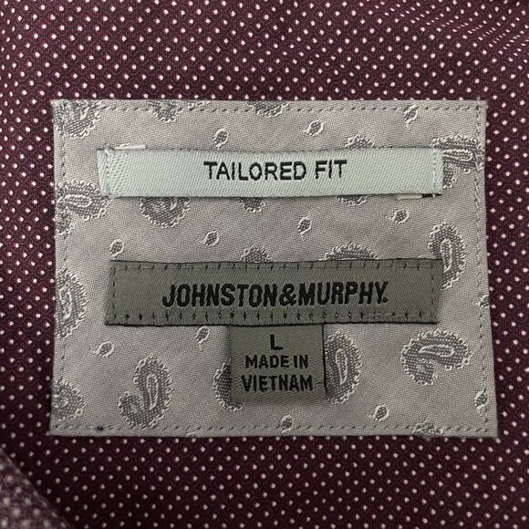 Johnston & Murphy Men's Large Purple Polka Dot Contrast Cuff Button-Front Shirt - Picture 6 of 7